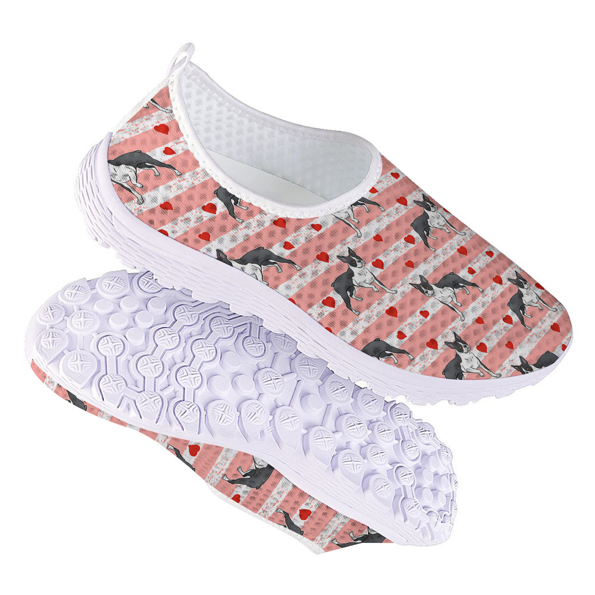 Heart And Boston Terrier Print Pattern Nurse Shoes-grizzshop