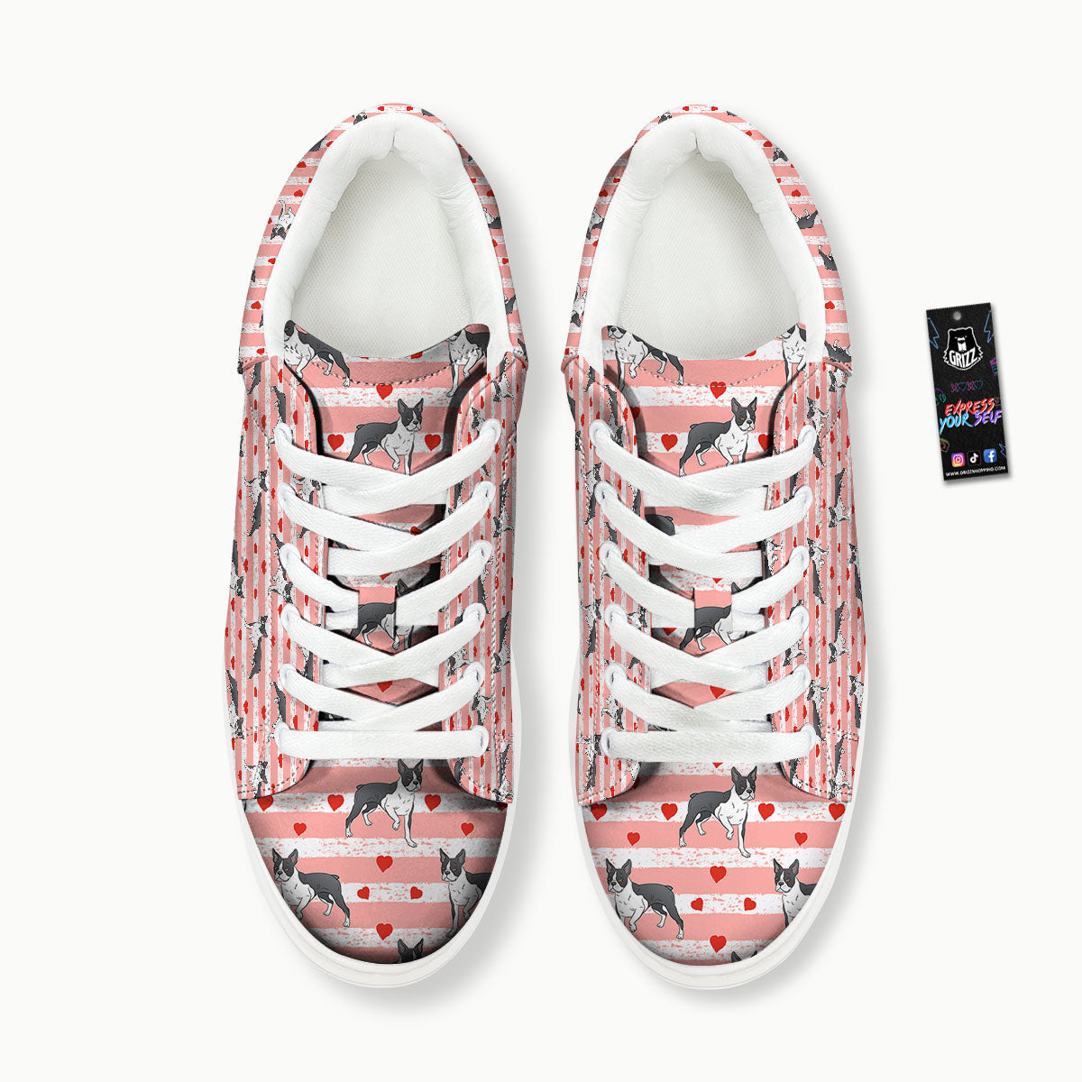 Heart And Boston Terrier Print Pattern Platform Shoes-grizzshop