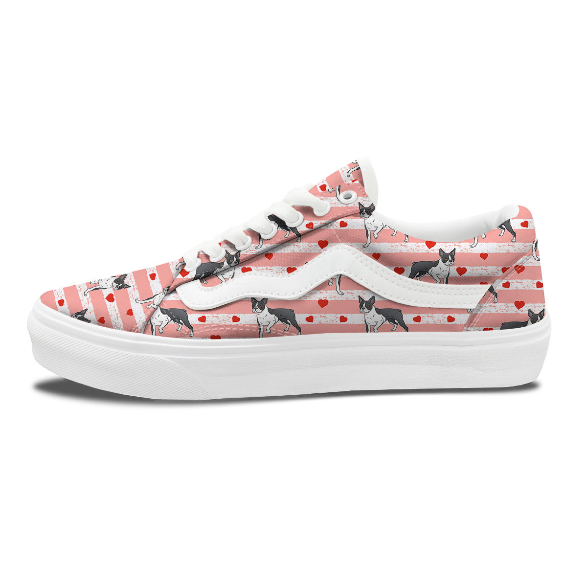 Heart And Boston Terrier Print Pattern Skate Shoes-grizzshop