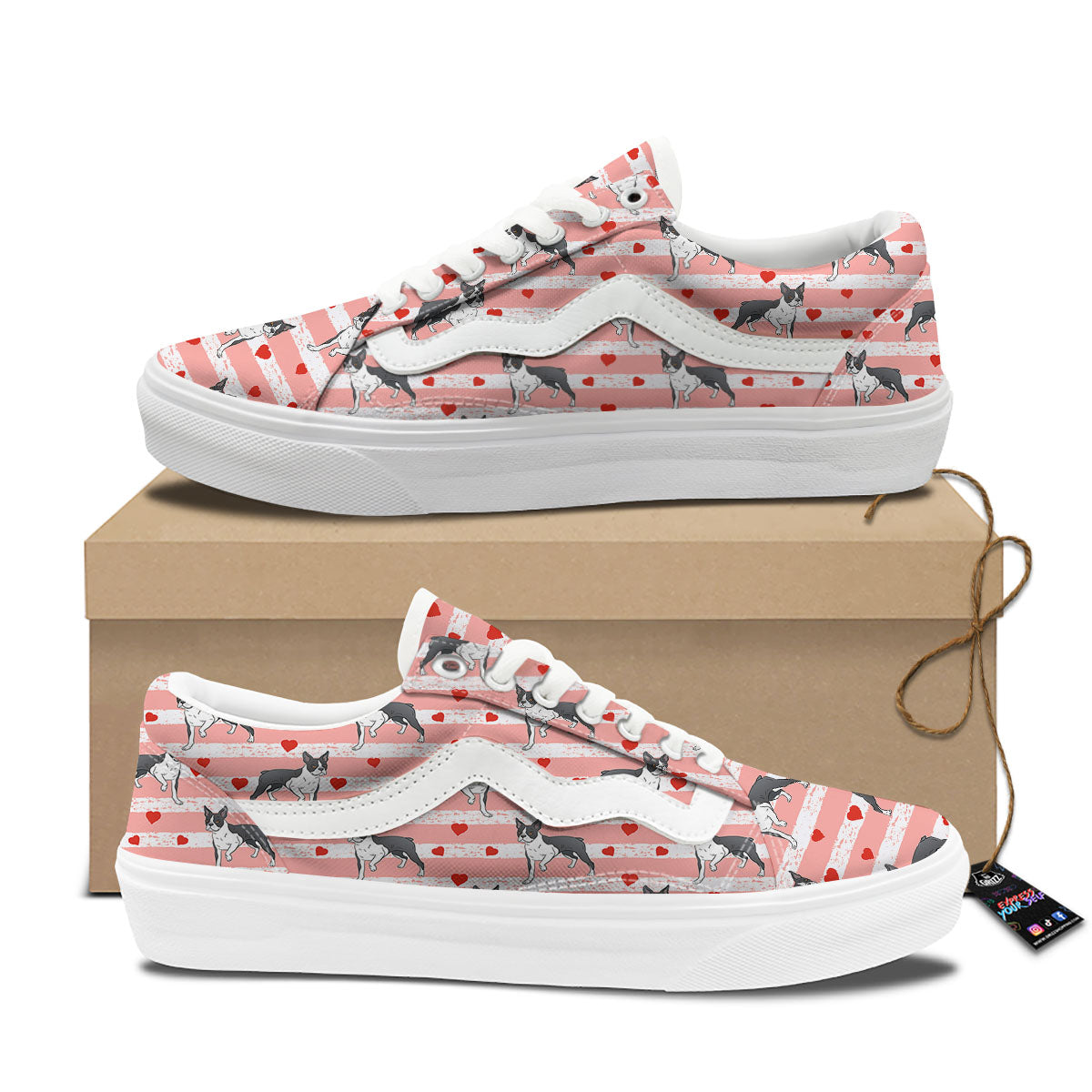 Heart And Boston Terrier Print Pattern Skate Shoes-grizzshop
