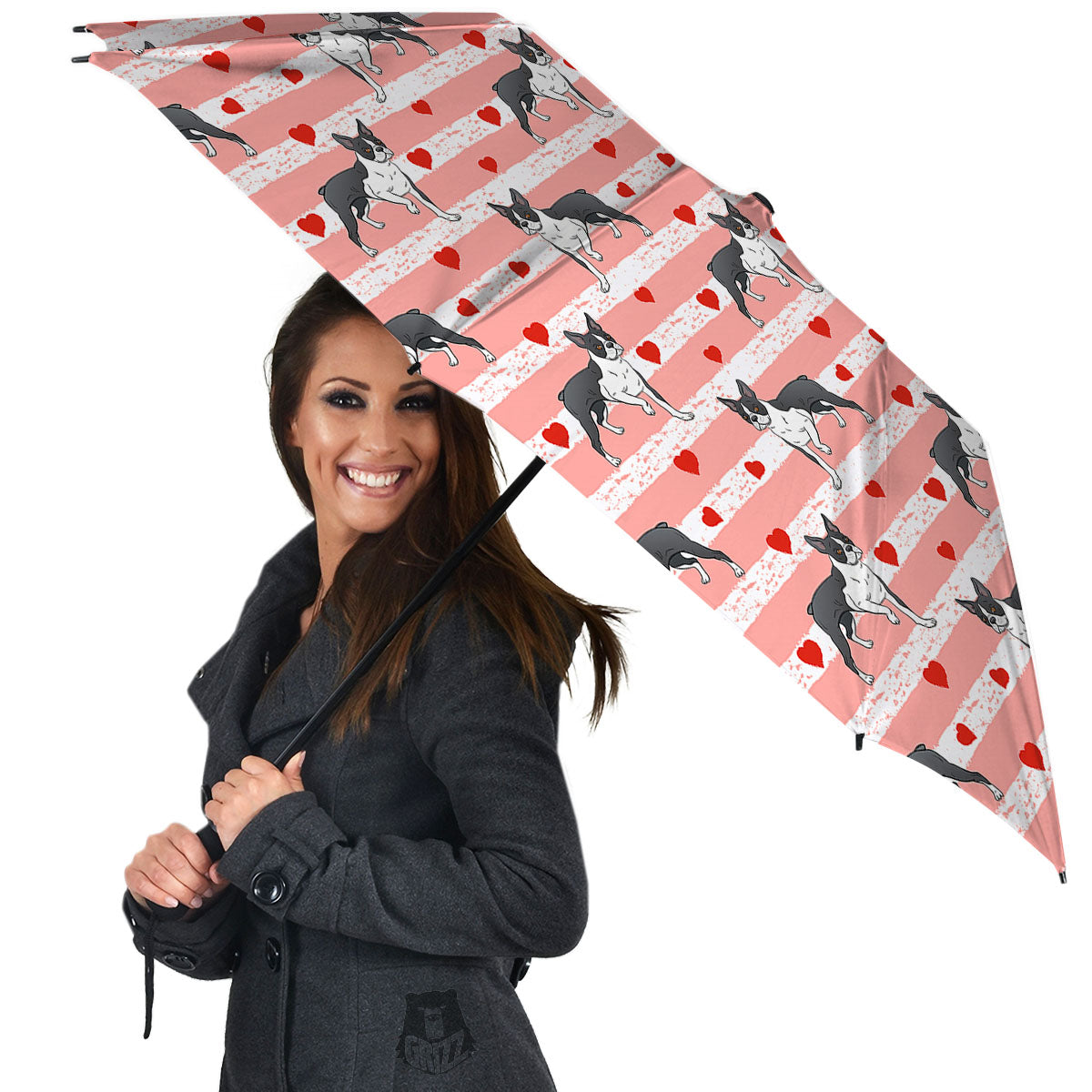 Heart And Boston Terrier Print Pattern Umbrella-grizzshop