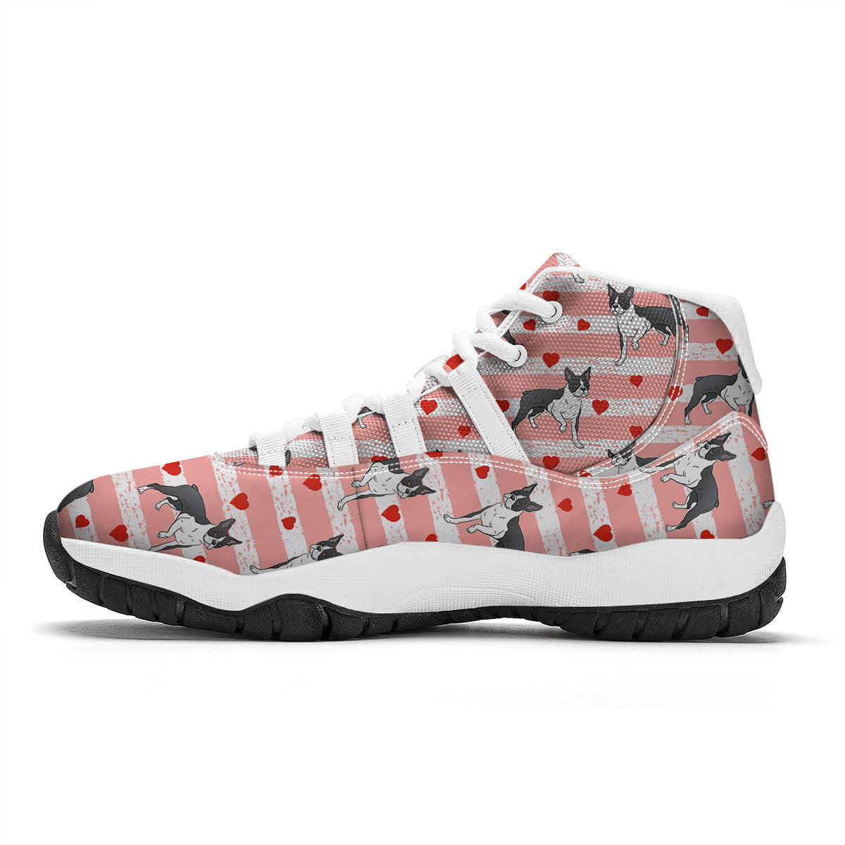 Heart And Boston Terrier Print Pattern White Bball Shoes-grizzshop