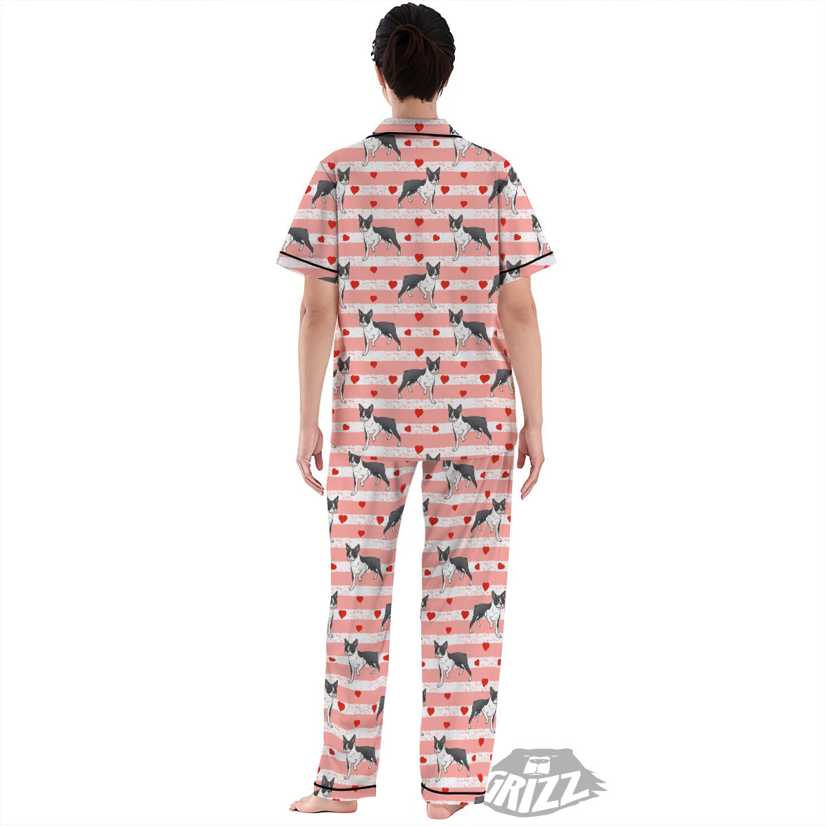 Heart And Boston Terrier Print Pattern Women's Pajamas Set-grizzshop