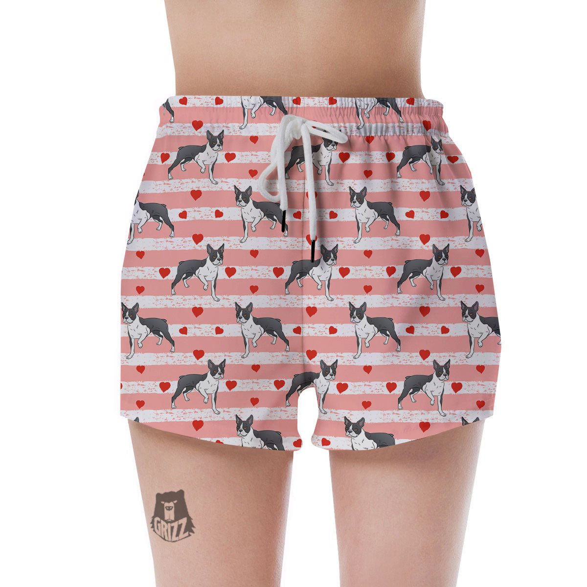 Heart And Boston Terrier Print Pattern Women's Shorts-grizzshop