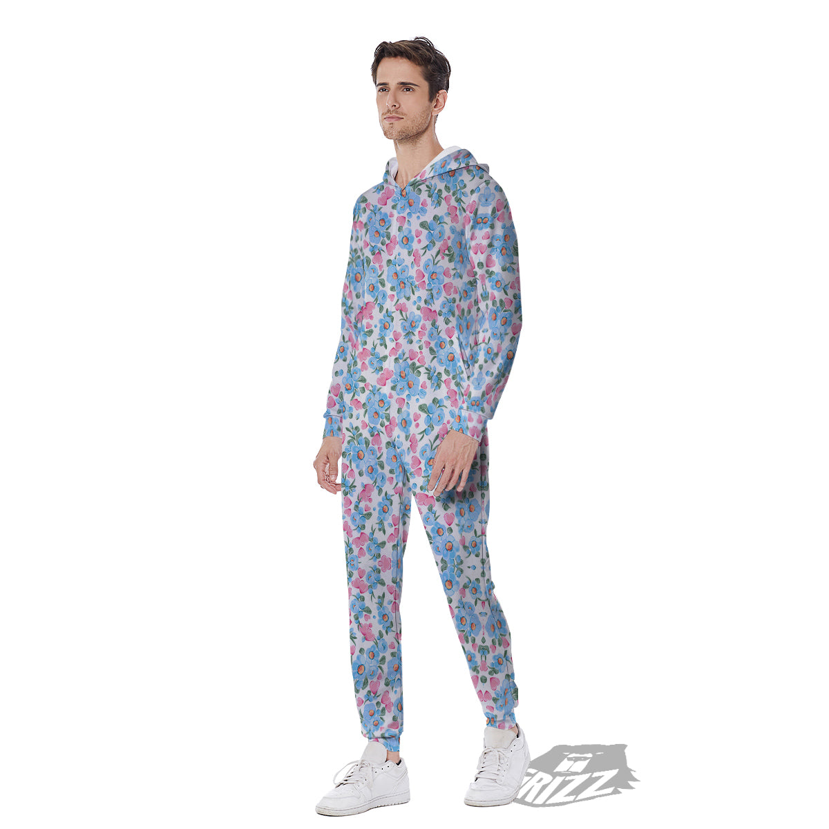 Heart And Flower Valentine's Day Print Pattern Men's Jumpsuit-grizzshop