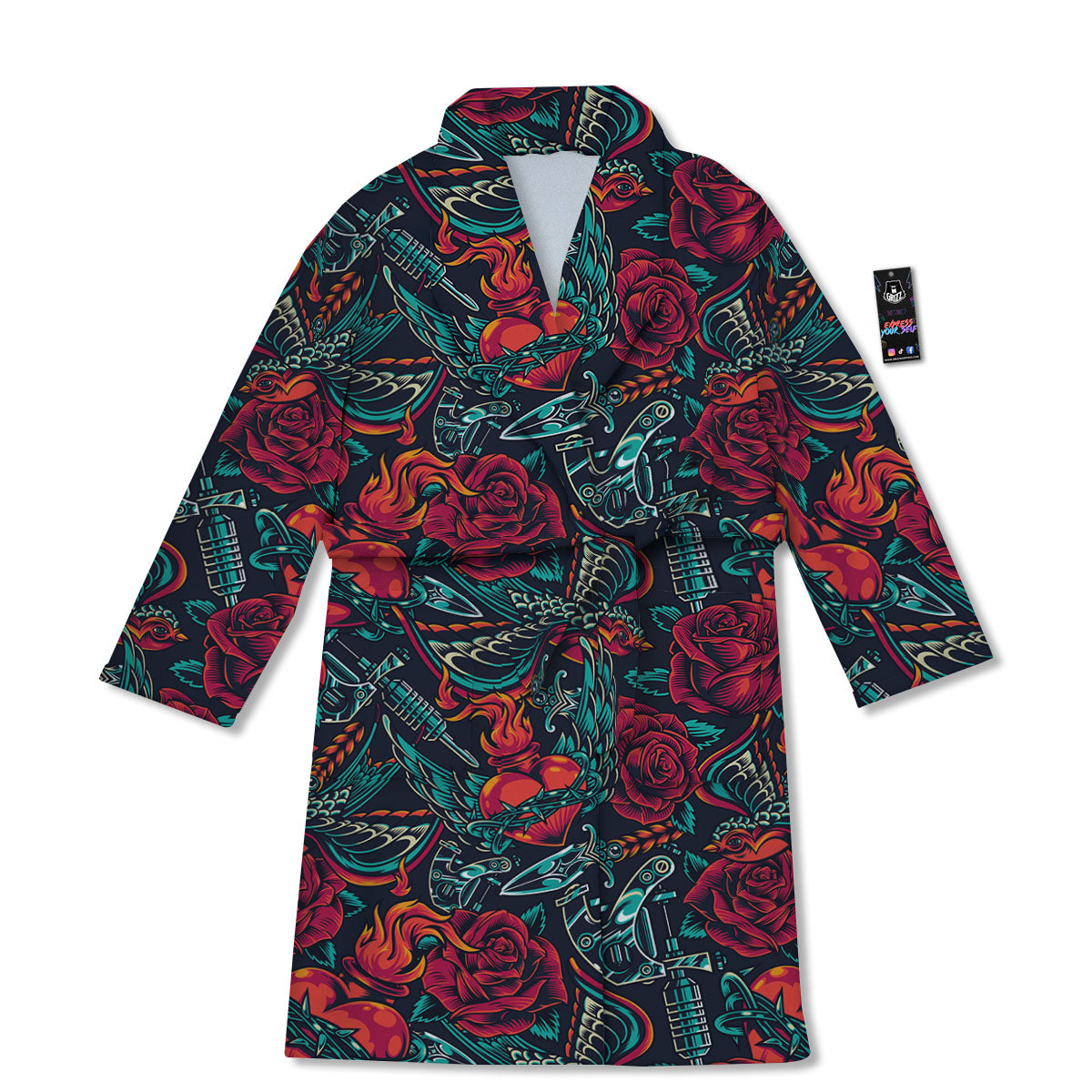 Heart And Rose Print Pattern Bathrobe-grizzshop