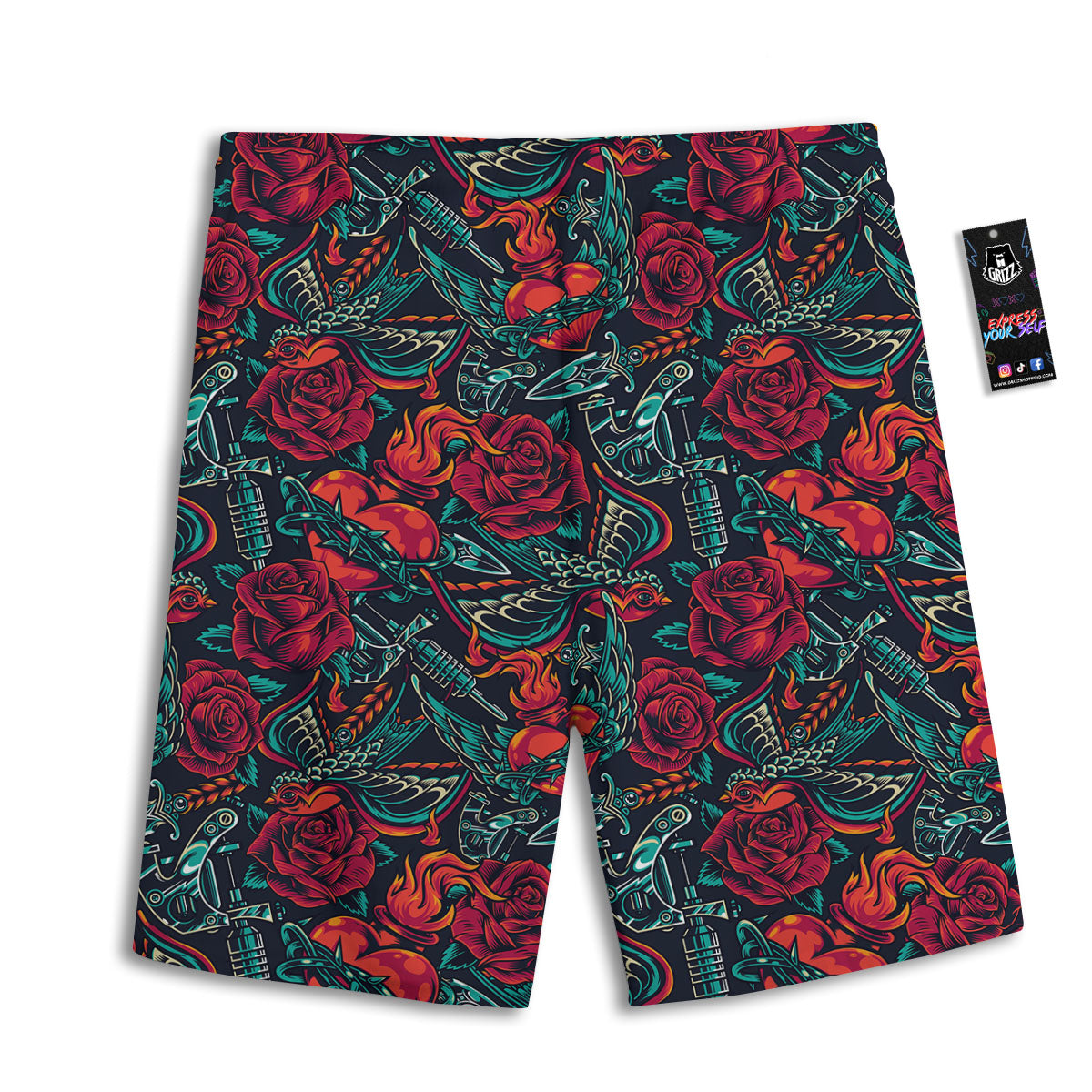 Heart And Rose Print Pattern Men's Athletic Shorts