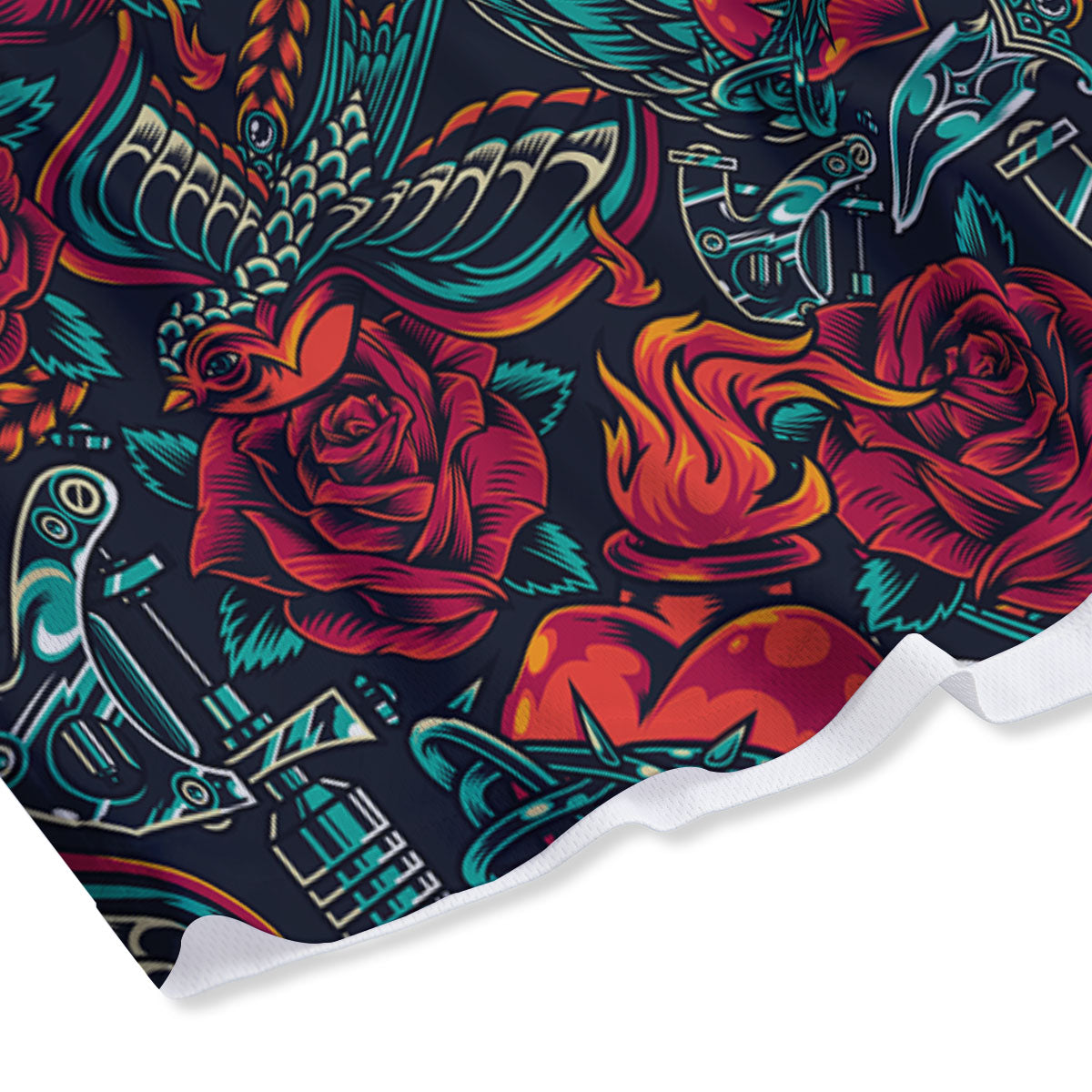 Heart And Rose Print Pattern Mesh Shorts