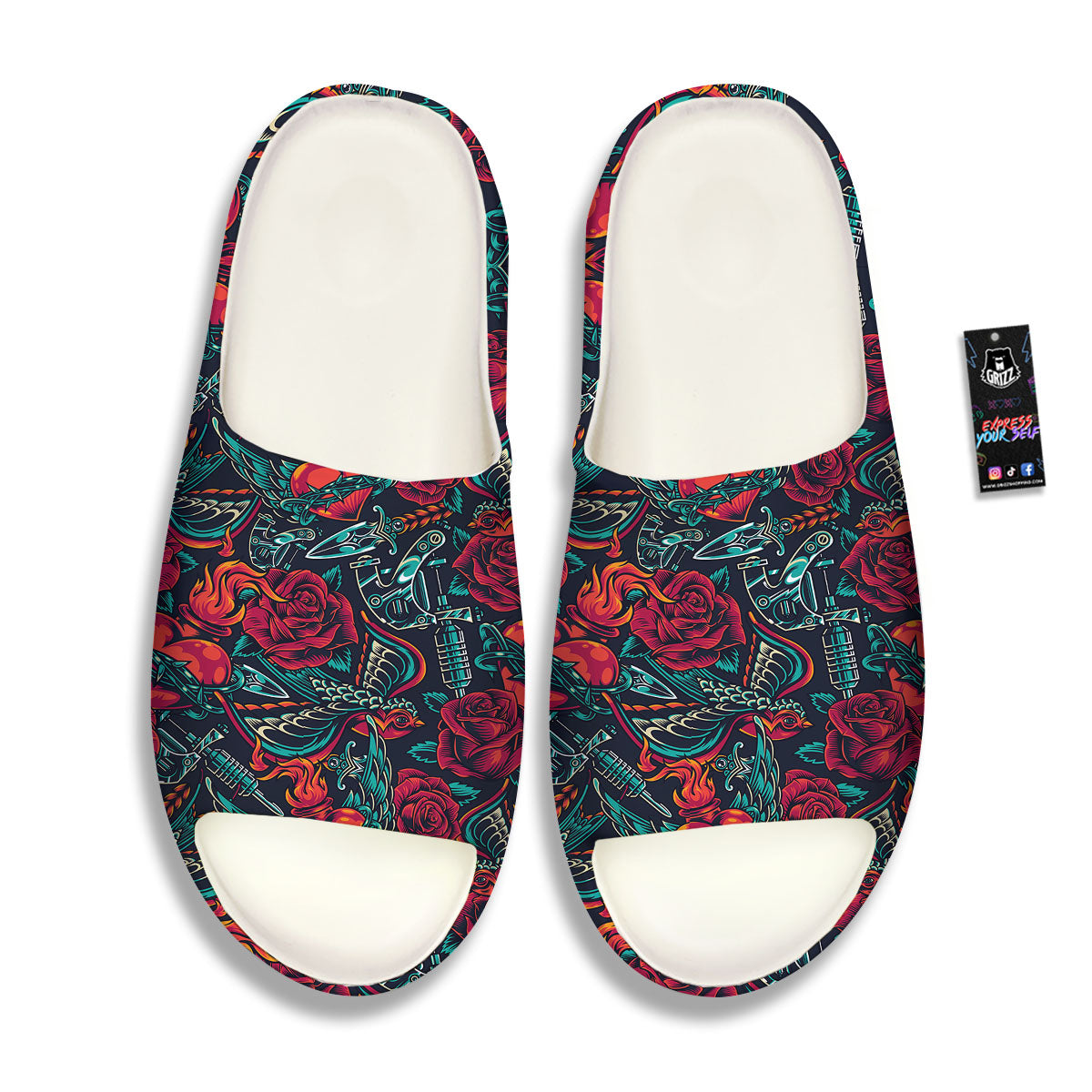 Heart And Rose Print Pattern Sandals-grizzshop