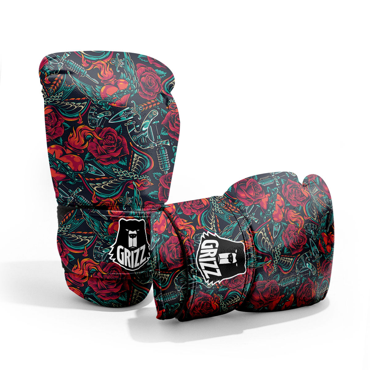 Heart And Rose Print Pattern Pro Boxing Glove
