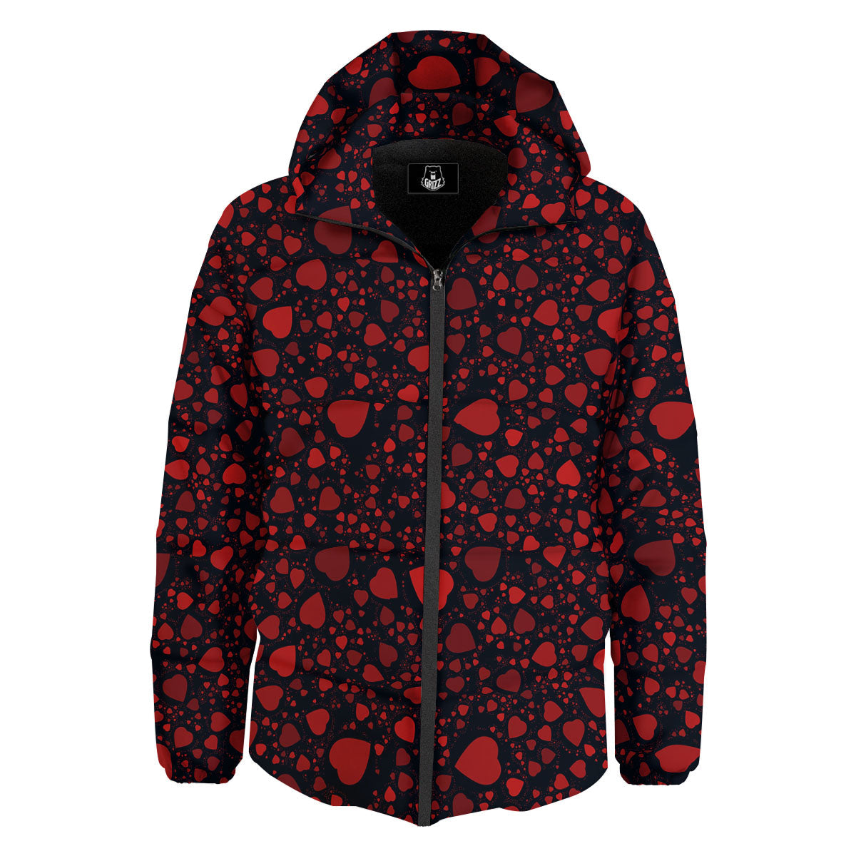 Heart Black And Red Print Pattern Down Jacket-grizzshop
