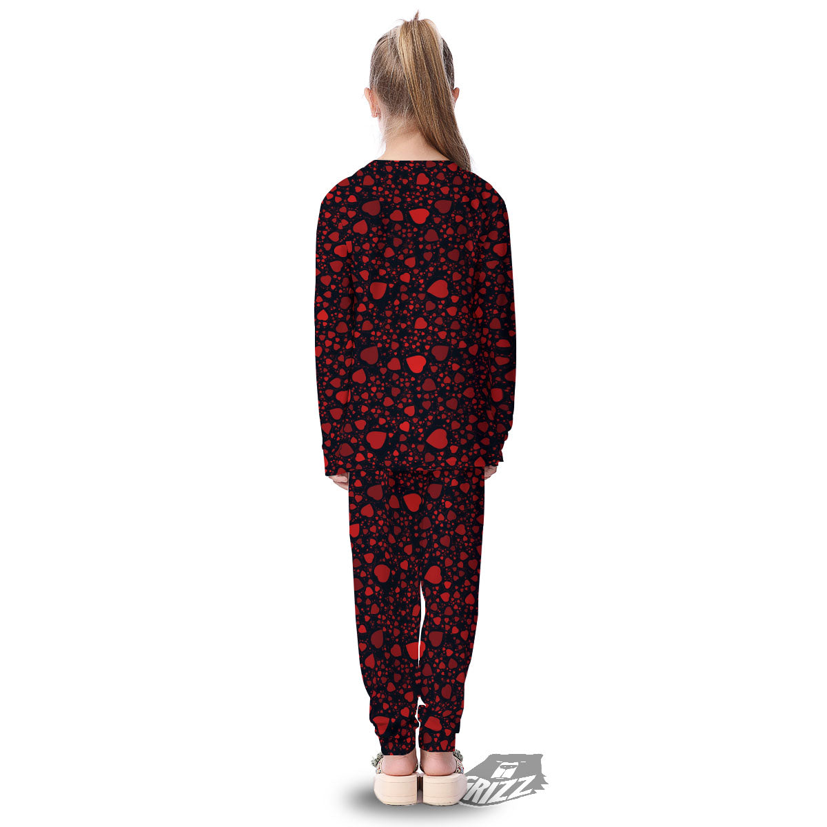 Heart Black And Red Print Pattern Kid's Pajamas-grizzshop