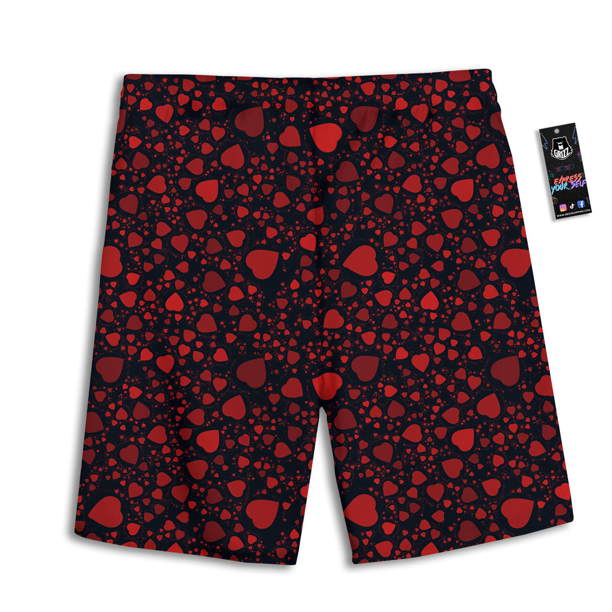 Heart Black And Red Print Pattern Men's Athletic Shorts