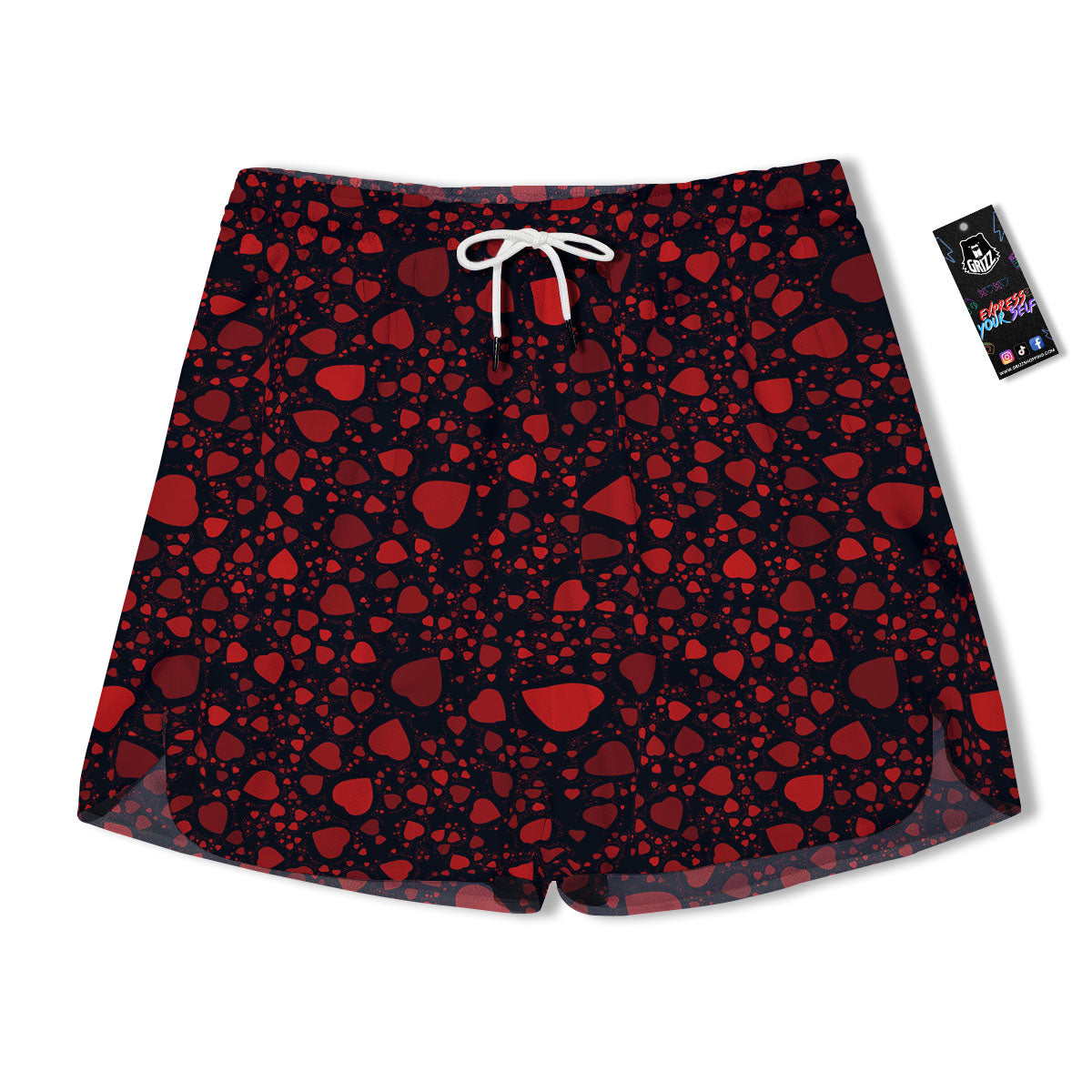 Heart Black And Red Print Pattern Men's Running Shorts-grizzshop