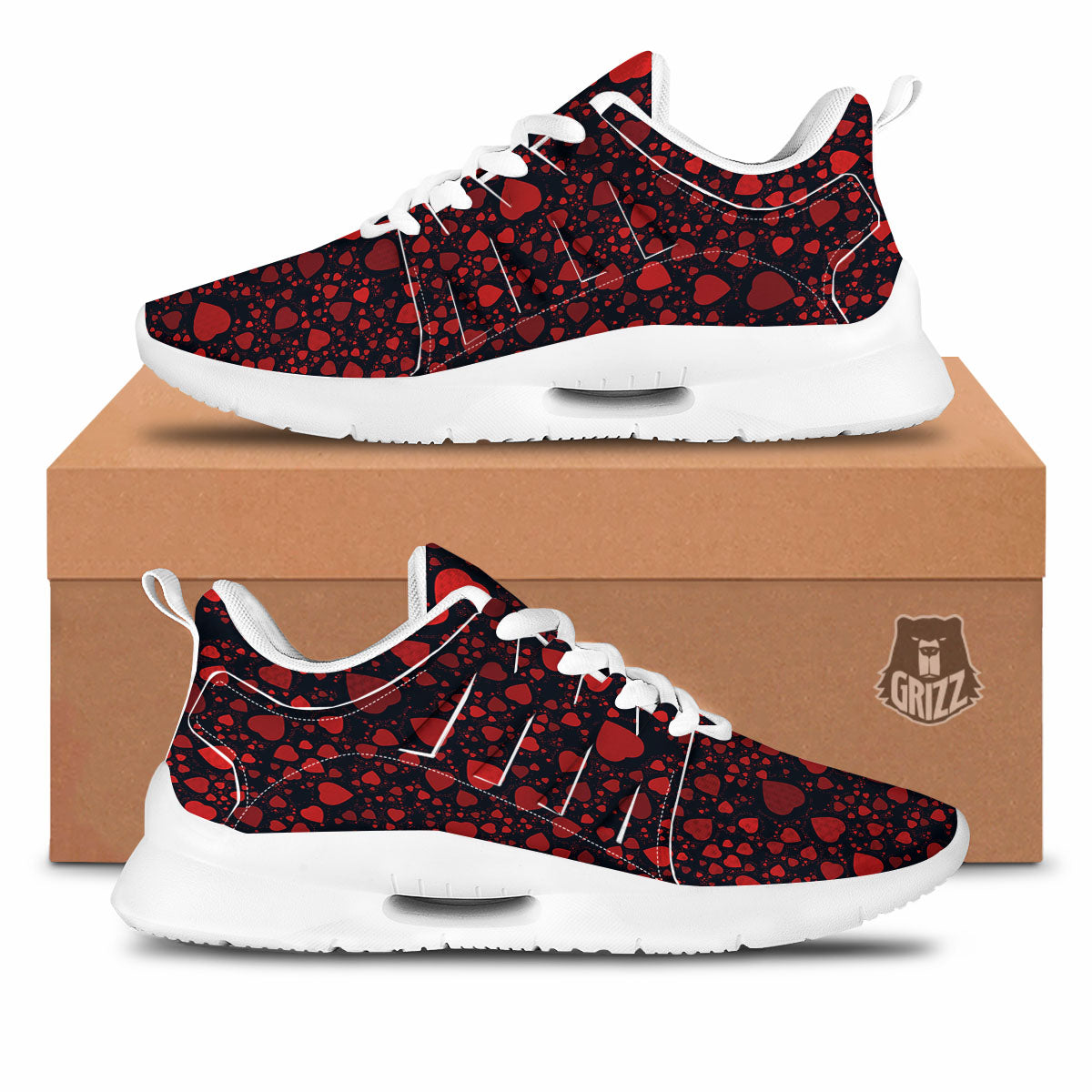 Heart Black And Red Print Pattern Tennis Shoes-grizzshop