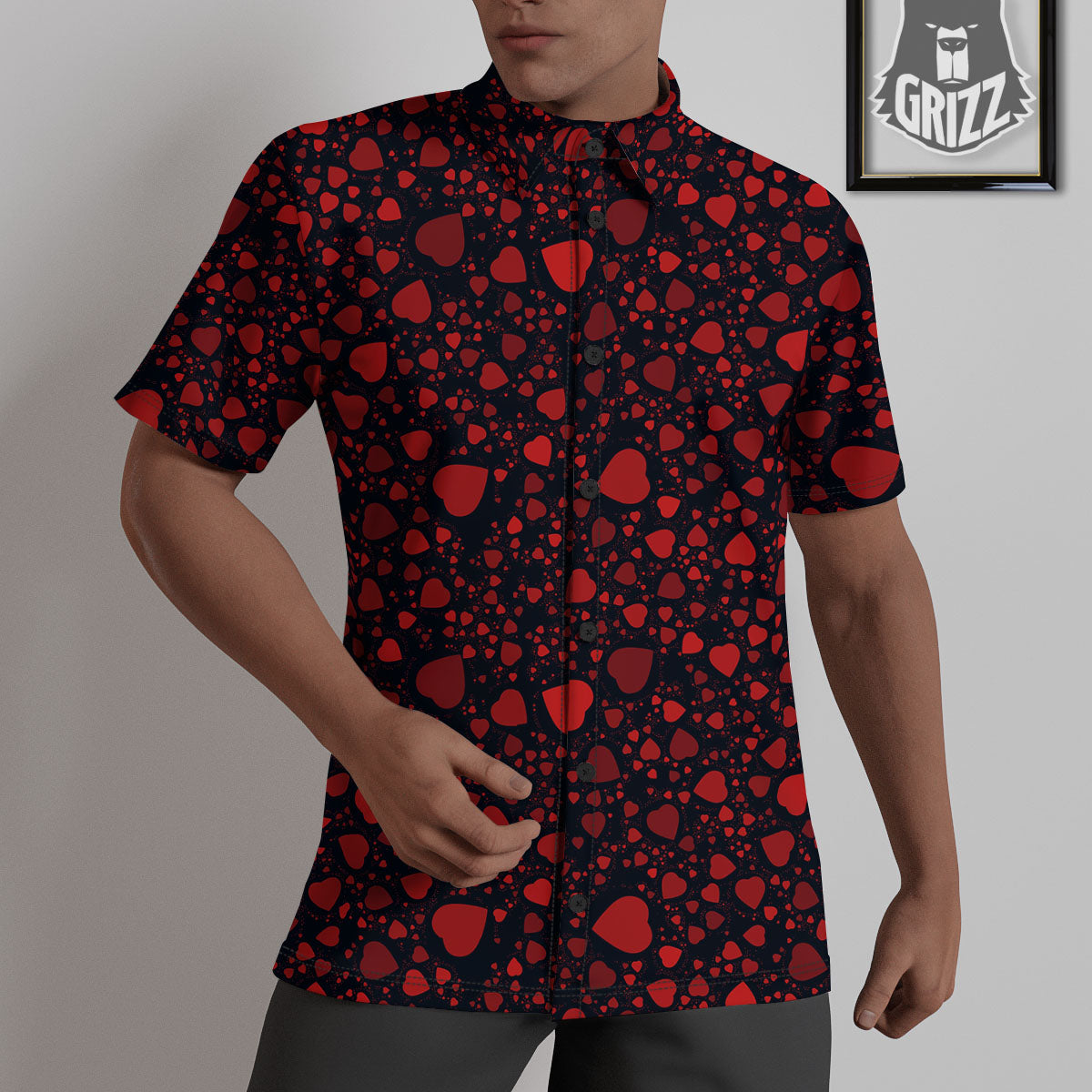 Heart Black And Red Print Pattern Untucked Shirts-grizzshop