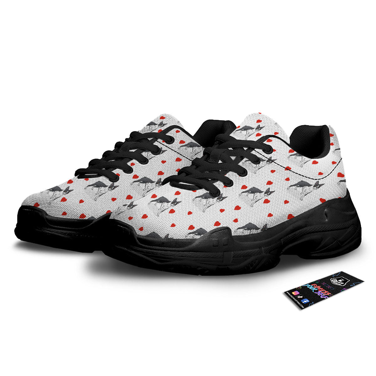 Heart Bull Terrier Print Pattern Black Chunky Shoes-grizzshop