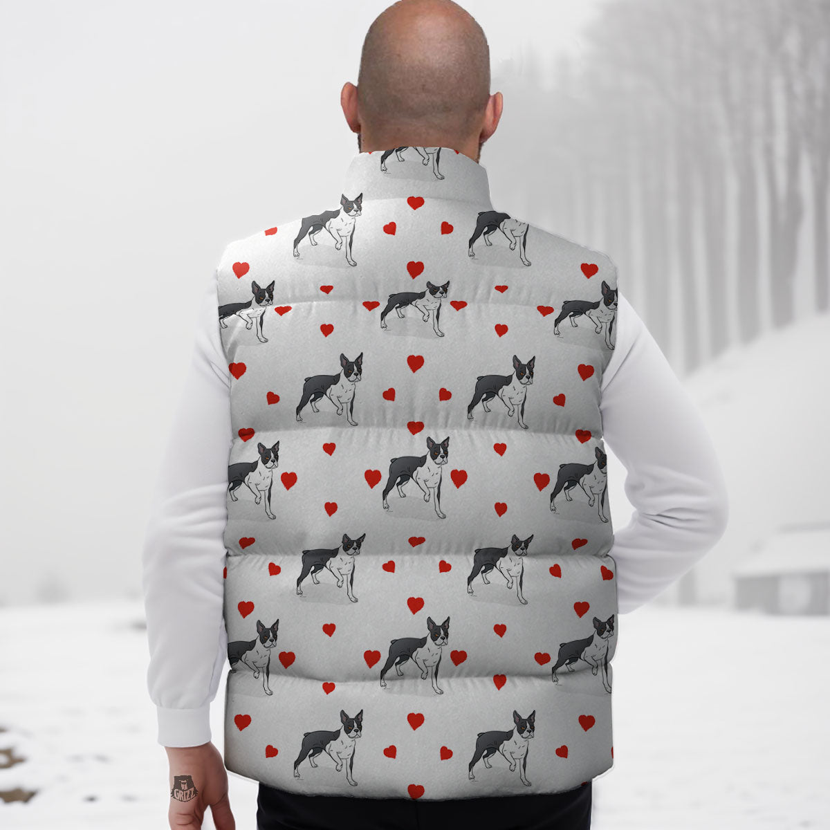 Heart Bull Terrier Print Pattern Down Vest