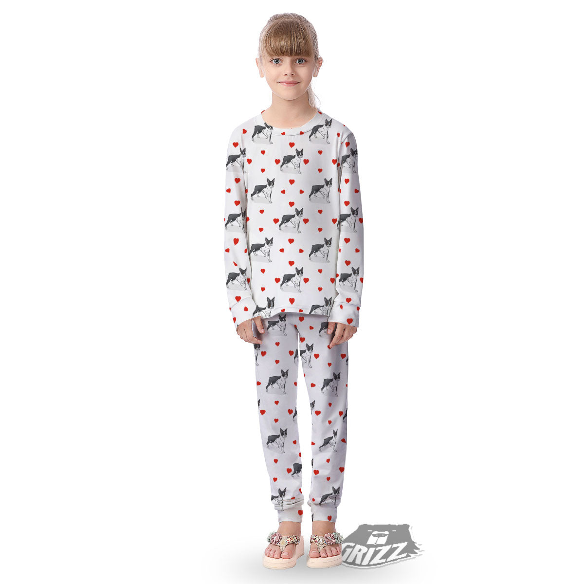Heart Bull Terrier Print Pattern Kid's Pajamas-grizzshop