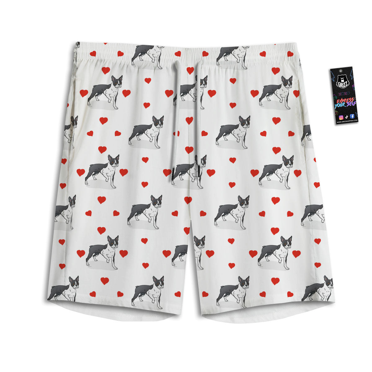 Heart Bull Terrier Print Pattern Men's Athletic Shorts