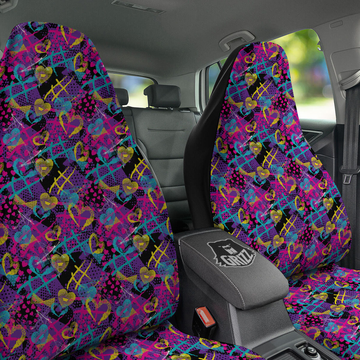 Heart Graffiti Print Pattern Car Seat Covers-grizzshop