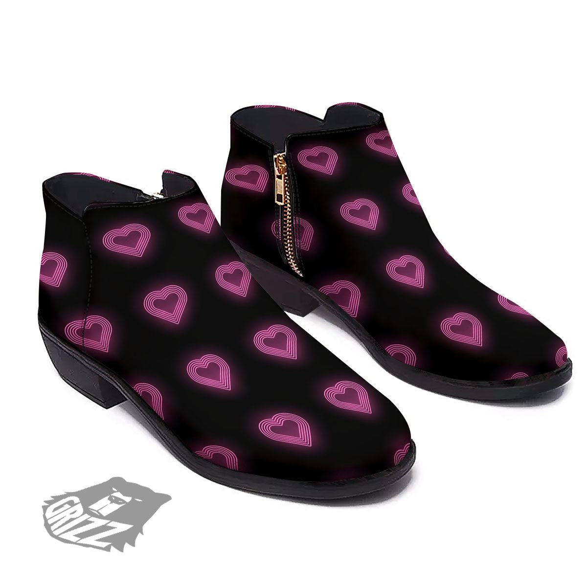 Heart Lights Print Pattern Ankle Boots-grizzshop