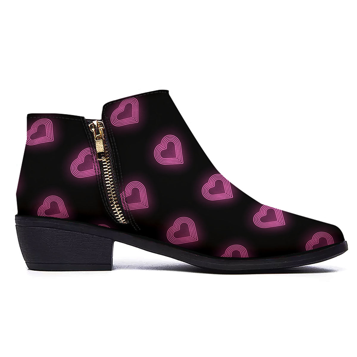 Heart Lights Print Pattern Ankle Boots-grizzshop