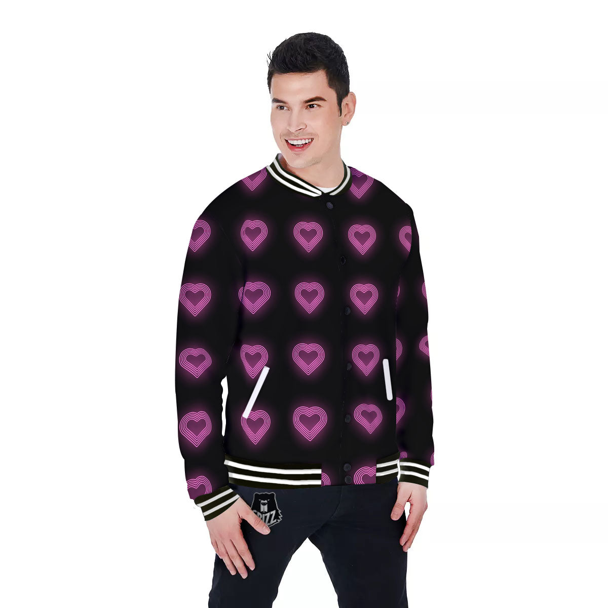 Heart Lights Print Pattern Baseball Jacket-grizzshop