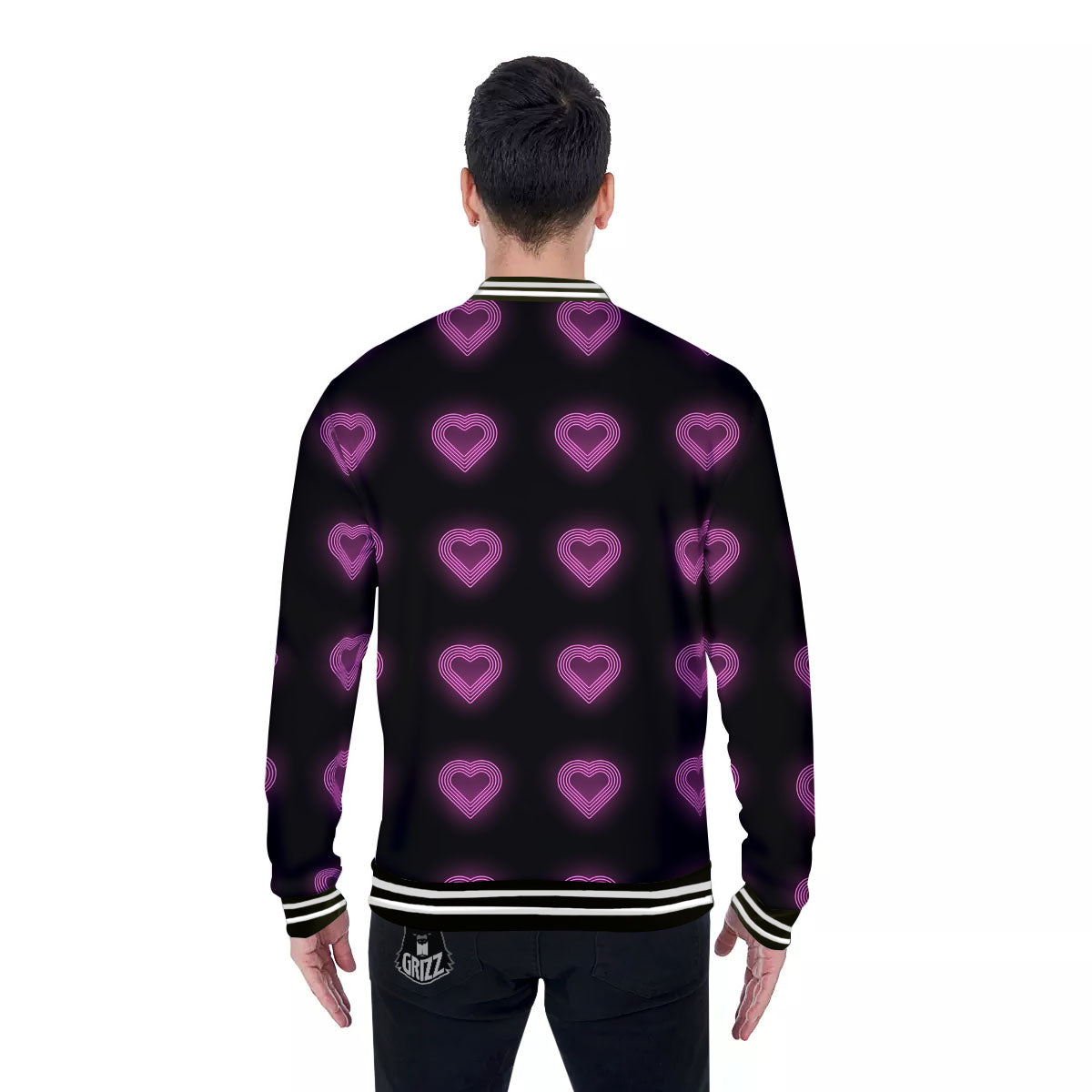 Heart Lights Print Pattern Baseball Jacket-grizzshop