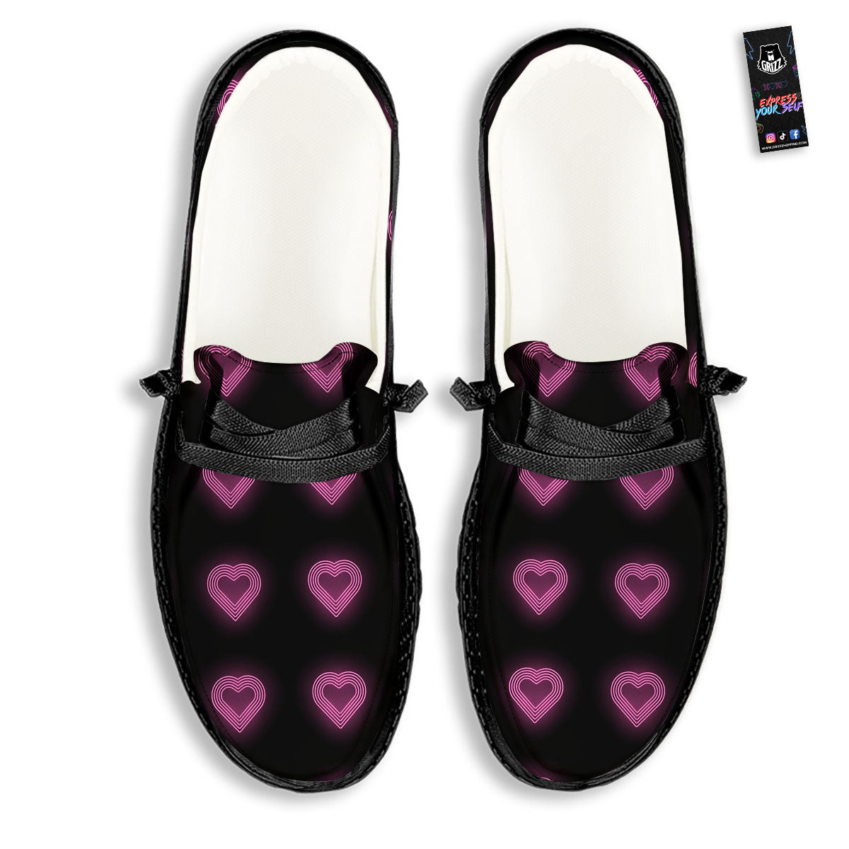 Heart Lights Print Pattern Black Loafers-grizzshop