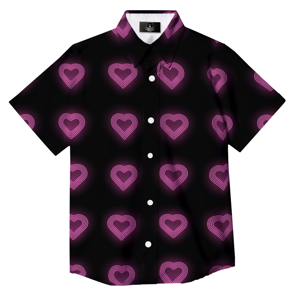 Heart Lights Print Pattern Button Up Shirt-grizzshop