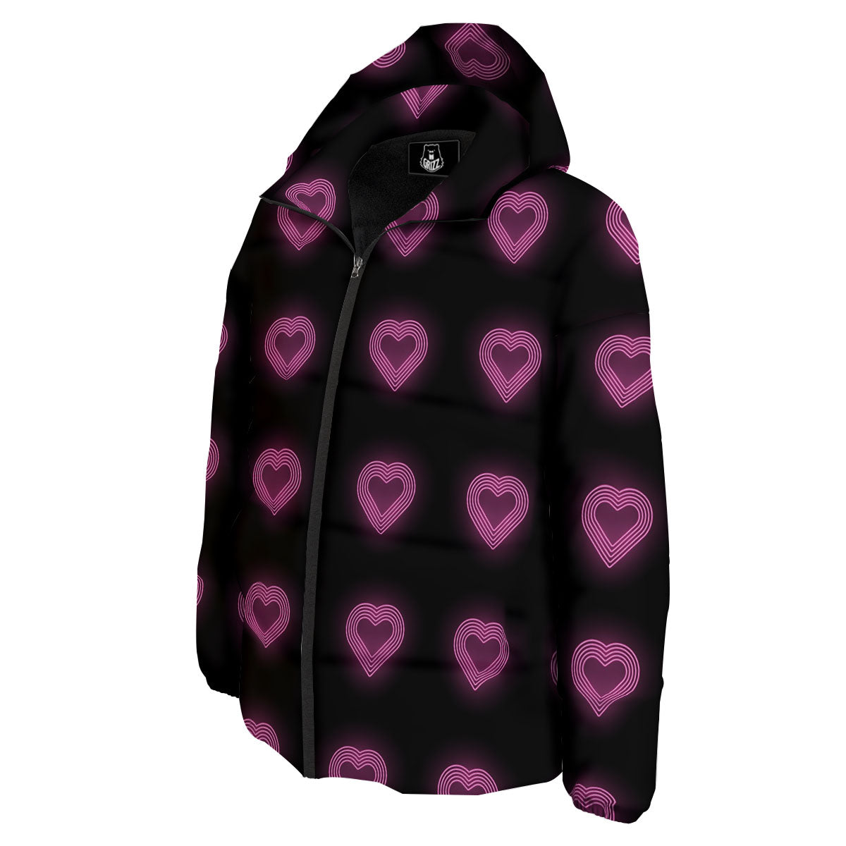 Heart Lights Print Pattern Down Jacket-grizzshop