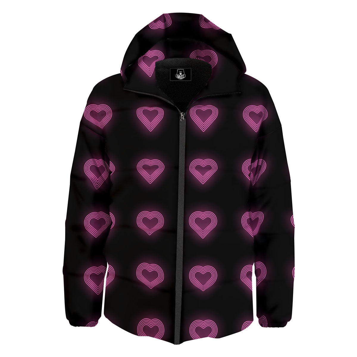 Heart Lights Print Pattern Down Jacket-grizzshop