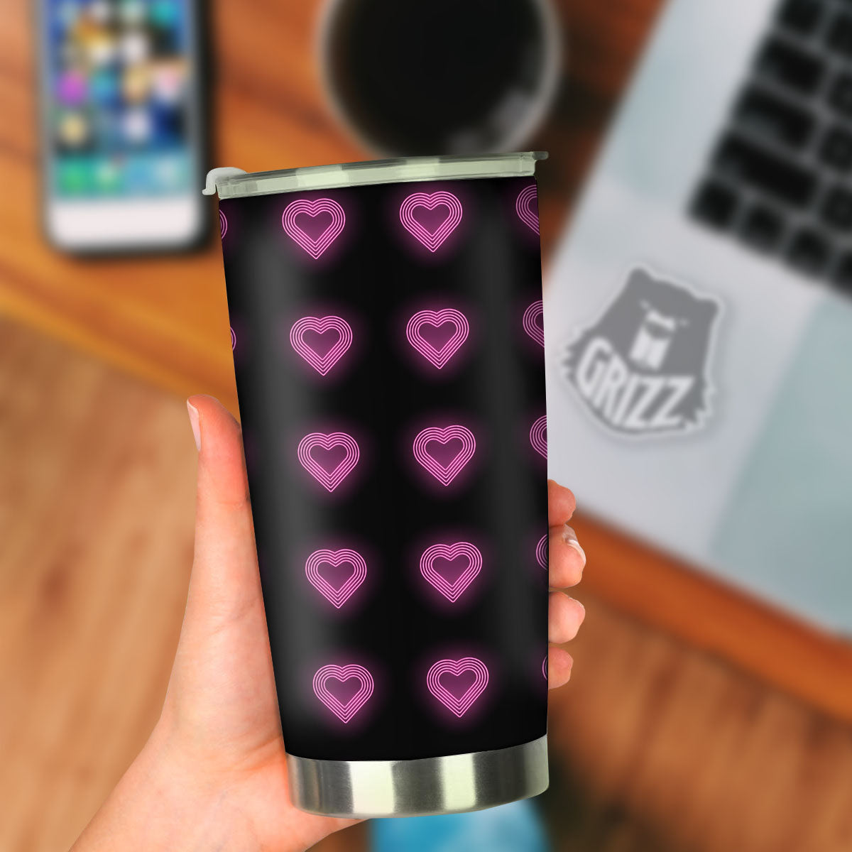 Heart Lights Print Pattern Tumbler-grizzshop