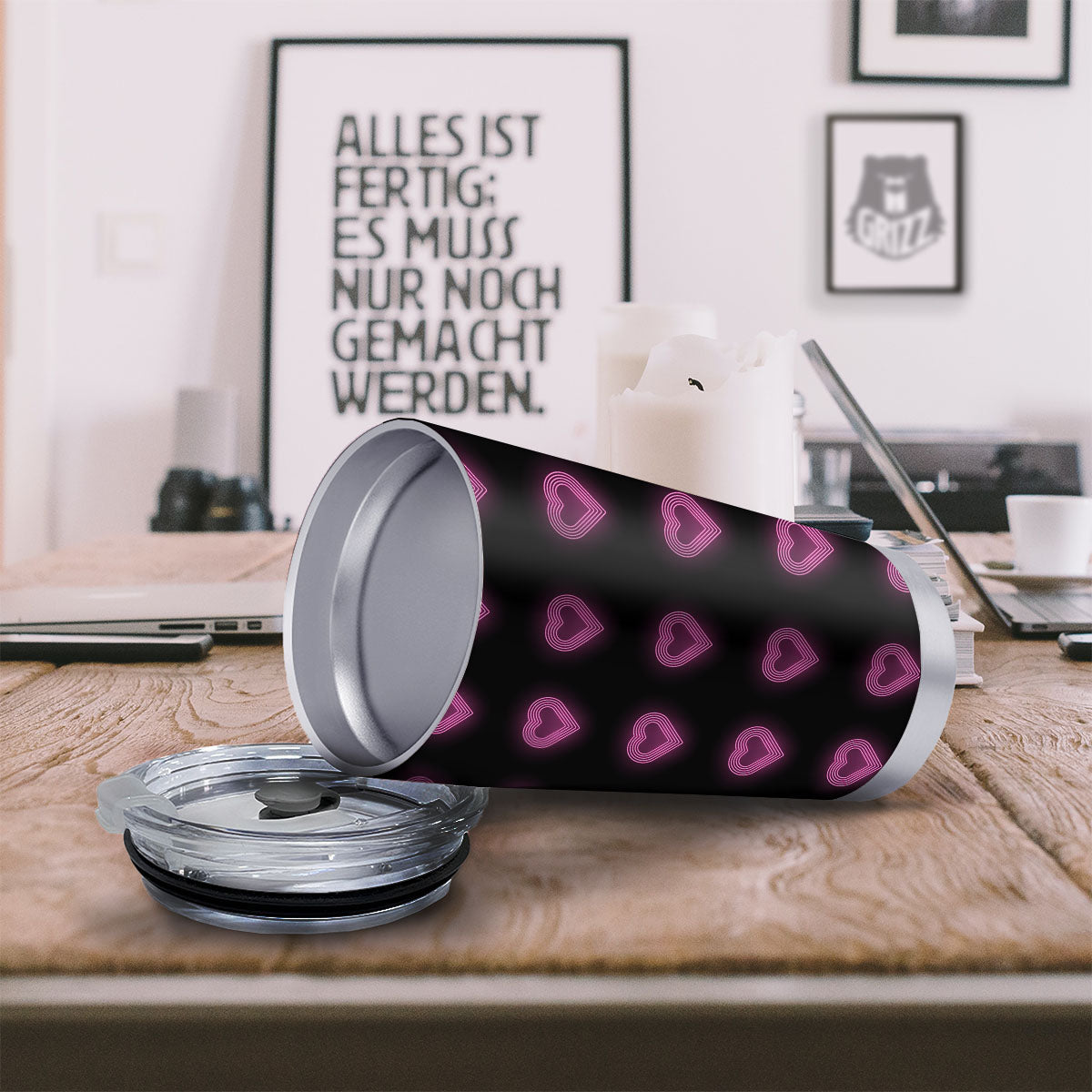 Heart Lights Print Pattern Tumbler-grizzshop