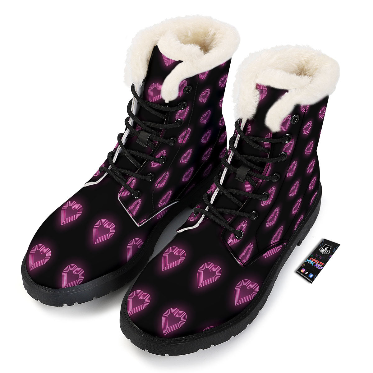 Heart Lights Print Pattern Winter Boots-grizzshop