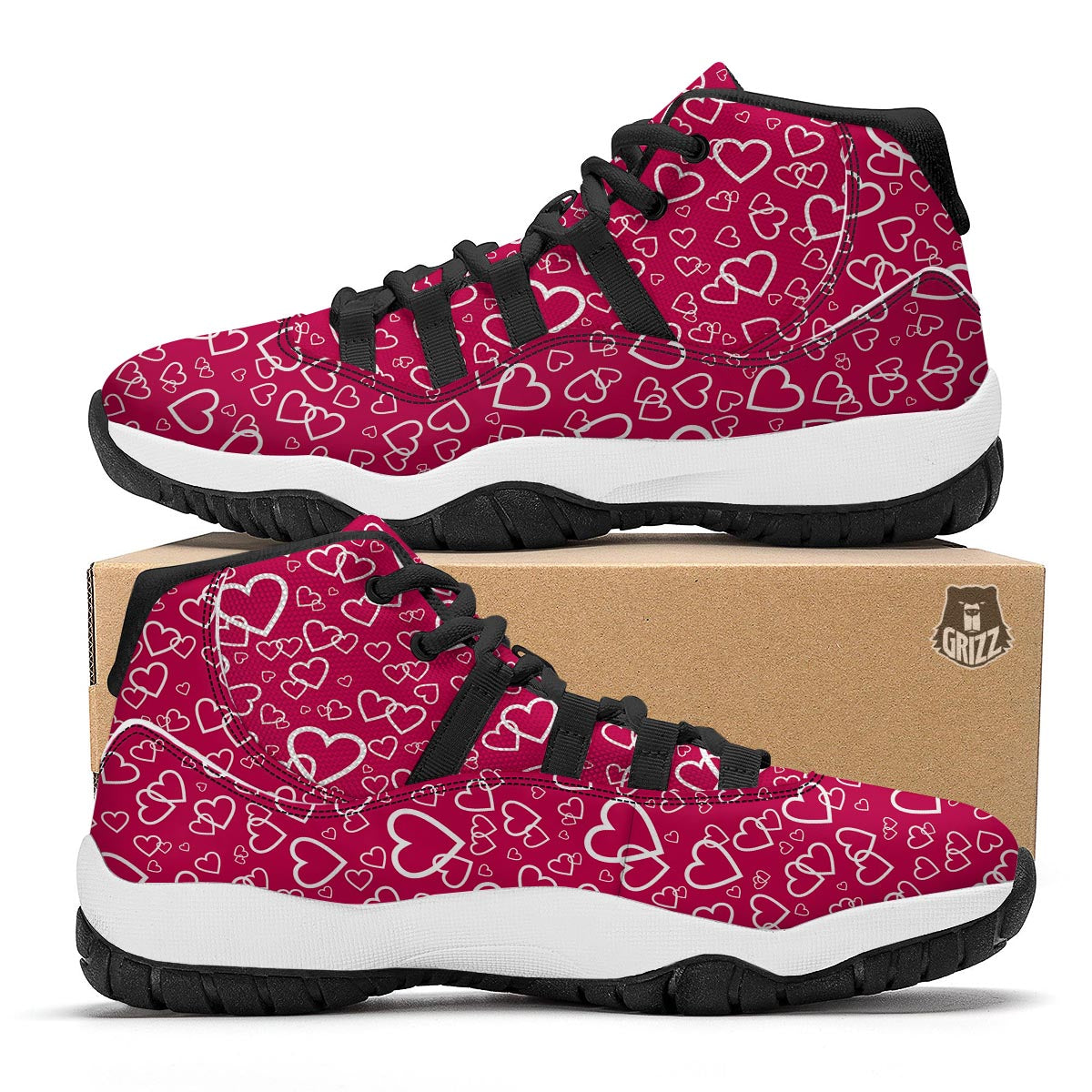Heart Pattern Print Black Bball Shoes-grizzshop