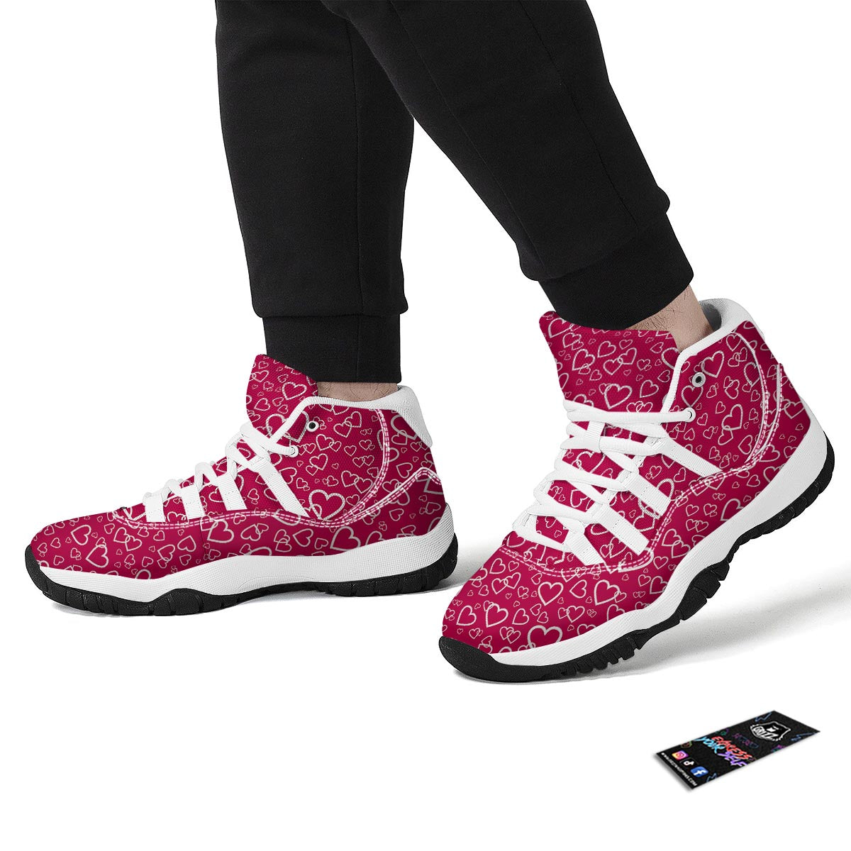 Heart Pattern Print White Bball Shoes-grizzshop