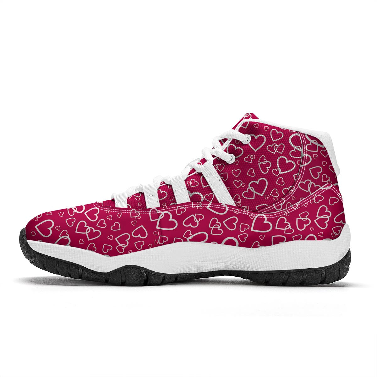 Heart Pattern Print White Bball Shoes-grizzshop