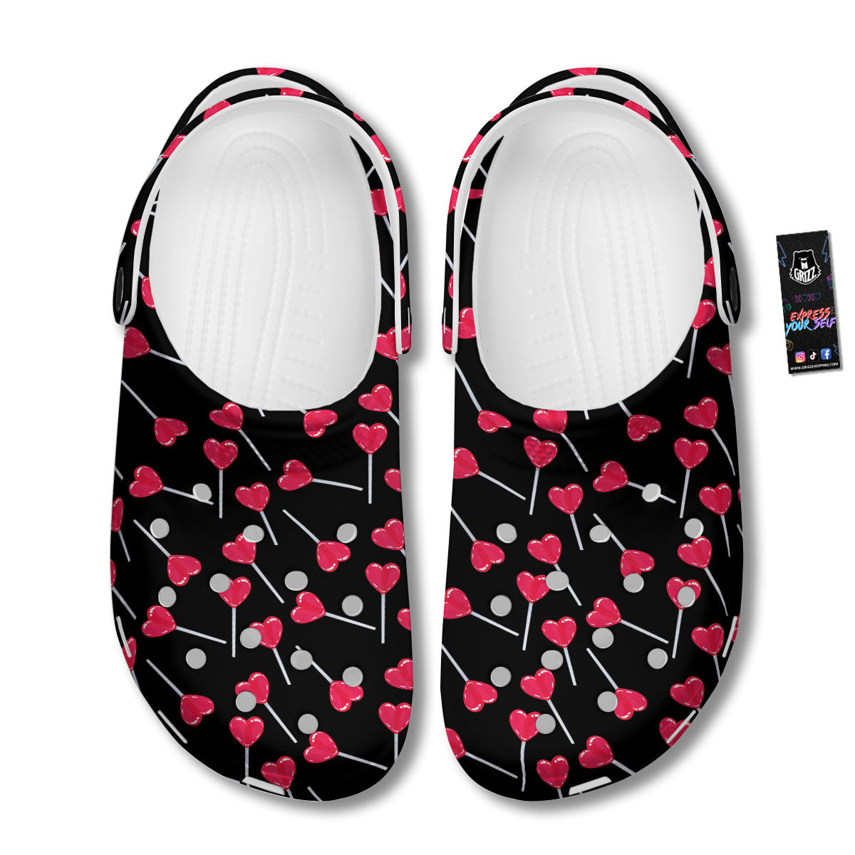 Heart Pink Lollipop Print Pattern Clog-grizzshop