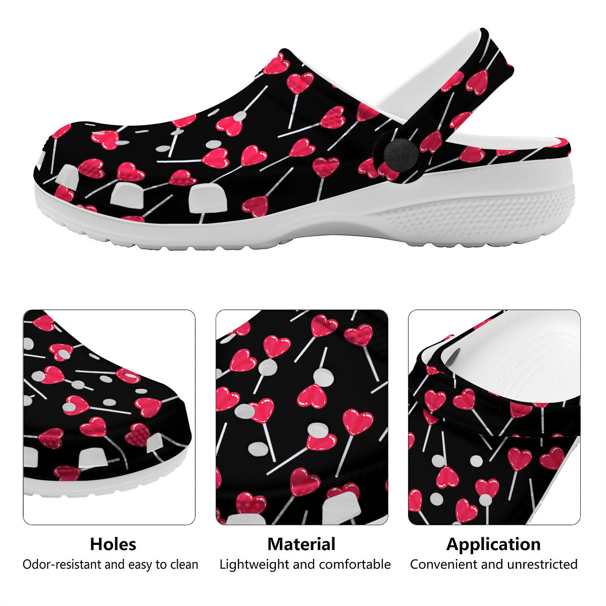 Heart Pink Lollipop Print Pattern Clog-grizzshop
