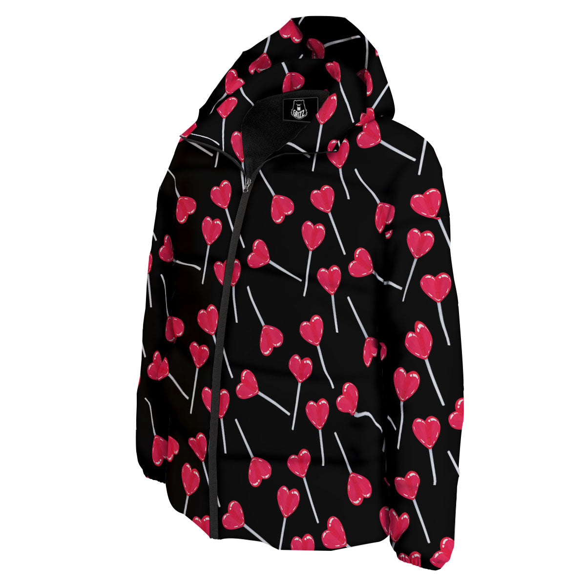 Heart Pink Lollipop Print Pattern Down Jacket-grizzshop