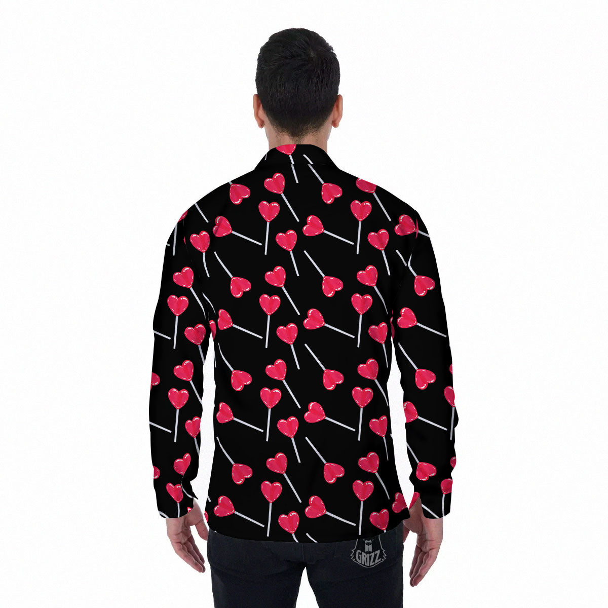 Heart Pink Lollipop Print Pattern Men's Long Sleeve Shirts-grizzshop