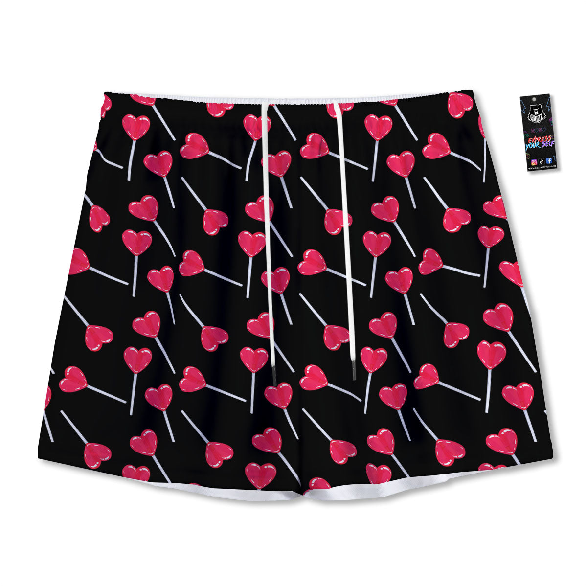 Heart Pink Lollipop Print Pattern Mesh Shorts