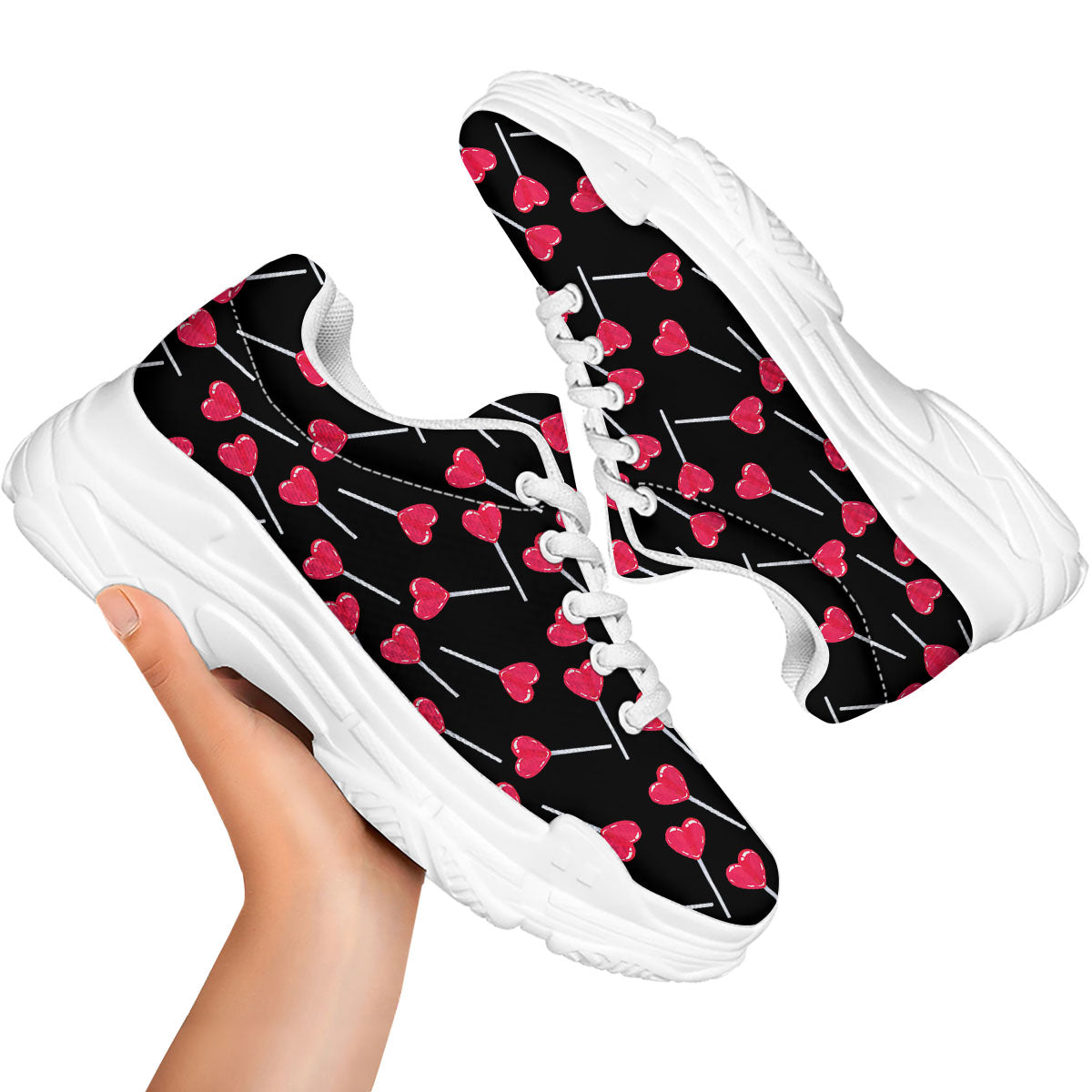 Heart Pink Lollipop Print Pattern White Chunky Shoes-grizzshop