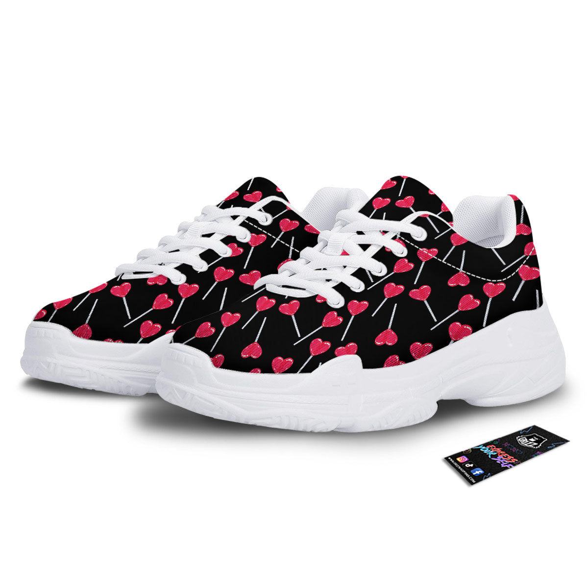 Heart Pink Lollipop Print Pattern White Chunky Shoes-grizzshop