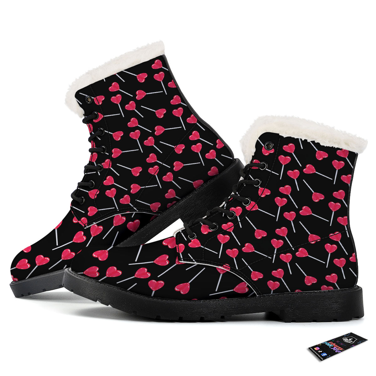 Heart Pink Lollipop Print Pattern Winter Boots-grizzshop