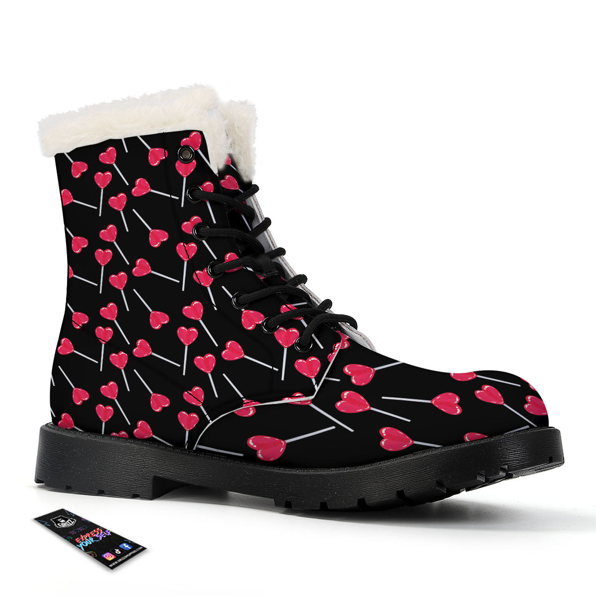 Heart Pink Lollipop Print Pattern Winter Boots-grizzshop