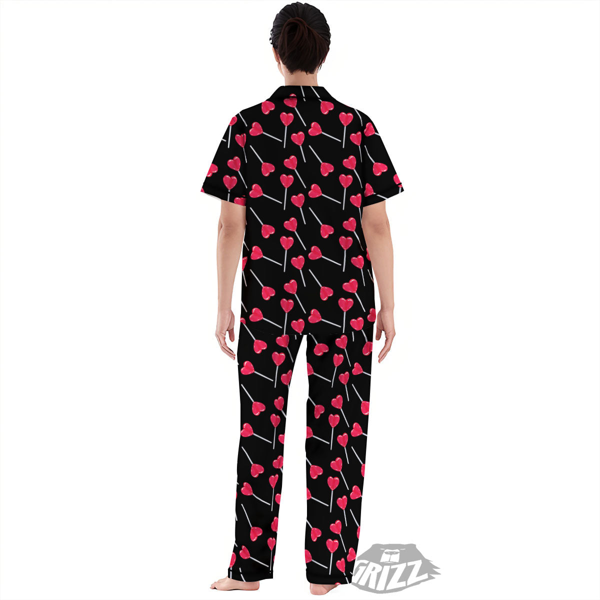 Heart Pink Lollipop Print Pattern Women's Pajamas Set-grizzshop