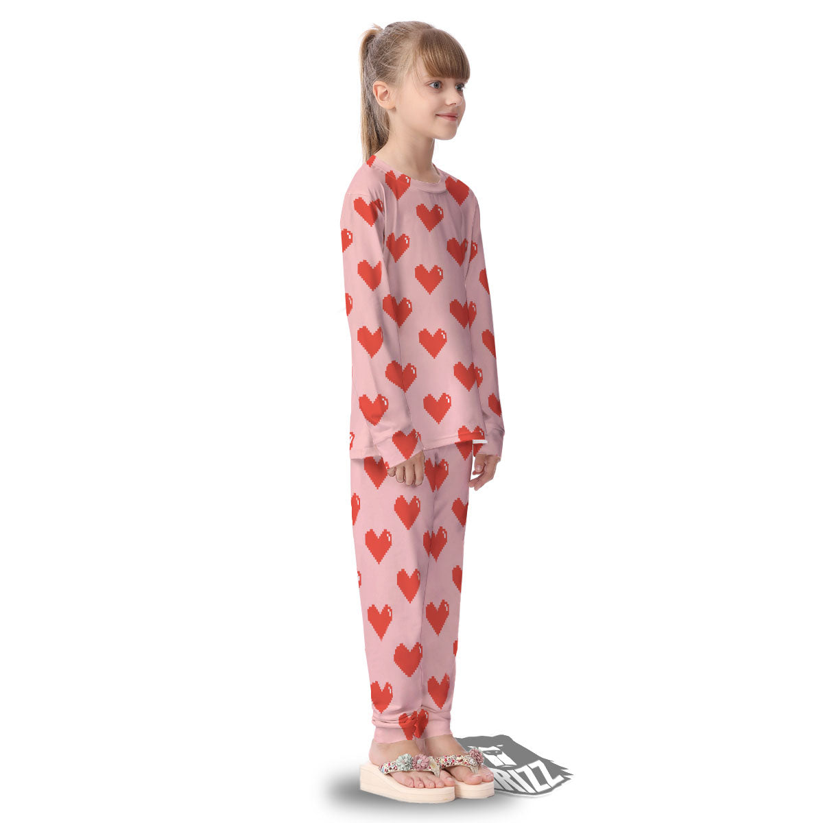 Heart Pixel Print Pattern Kid's Pajamas-grizzshop